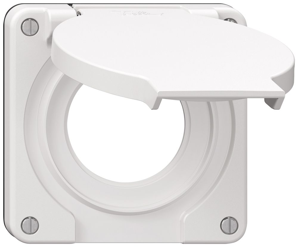 Couvercle Feller IP21 pour prise Schuko joint noir 87×87mm blanc