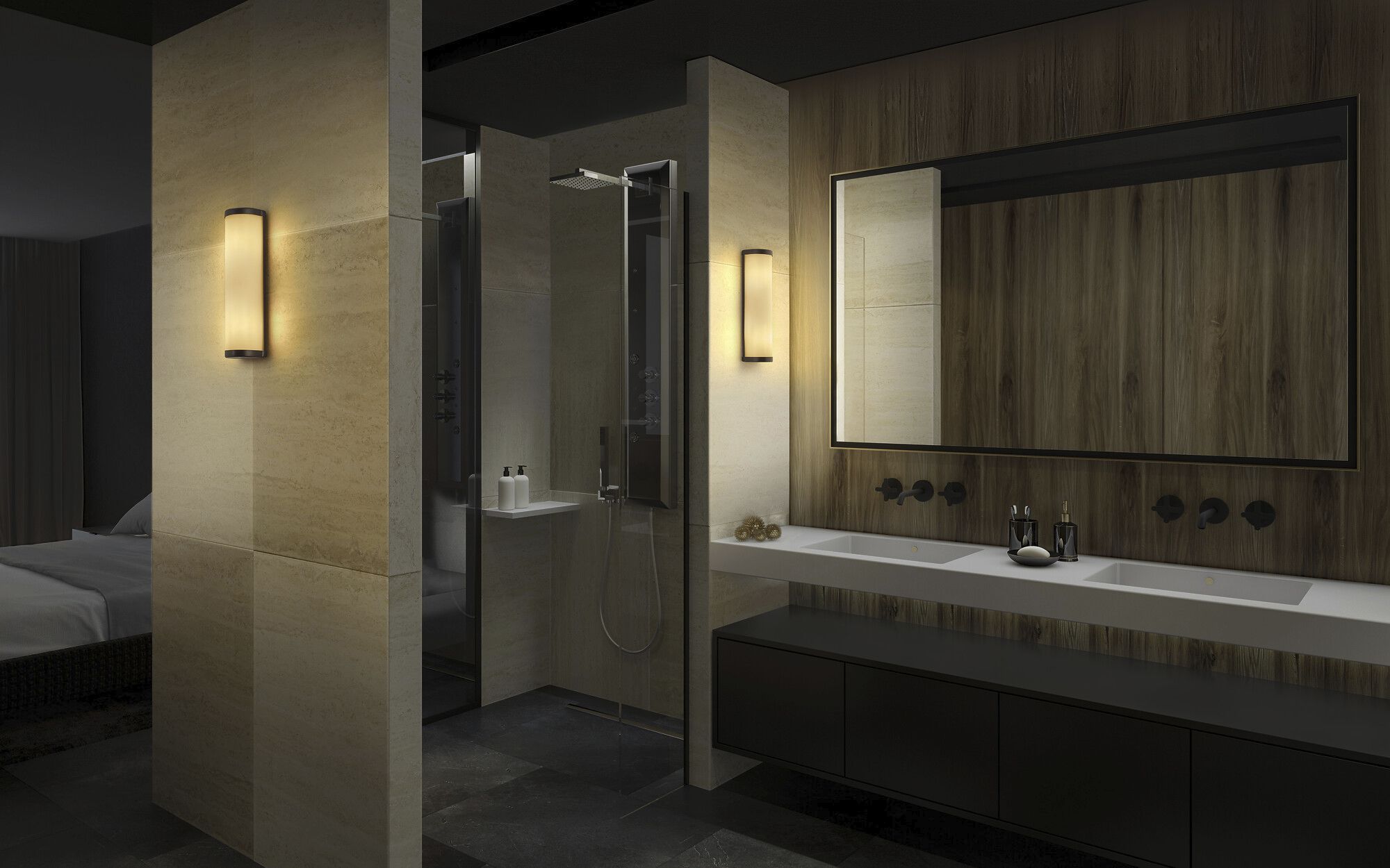 Applique LEDVANCE Bathroom E14 2×0…12W IP44 320×86mm nero