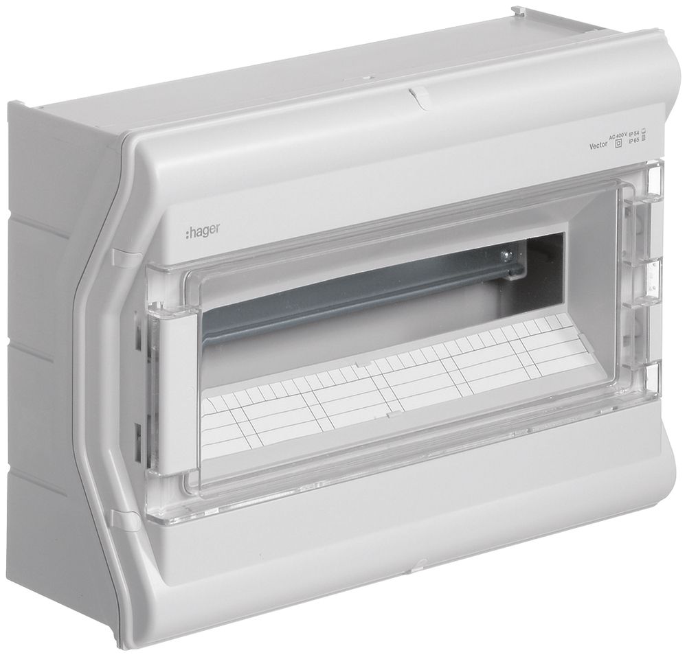 AP-Kleinverteiler Hager vector 1-reihig 18TE IP65 418×302×151mm
