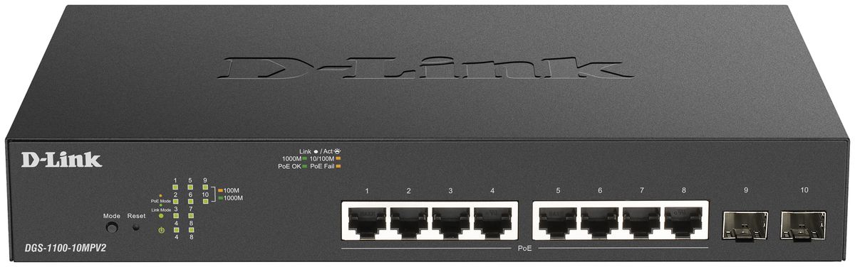 Switch D-Link DGS-1100-10MPV2/E, 10-port smart managed Layer2 Gigabit PoE+