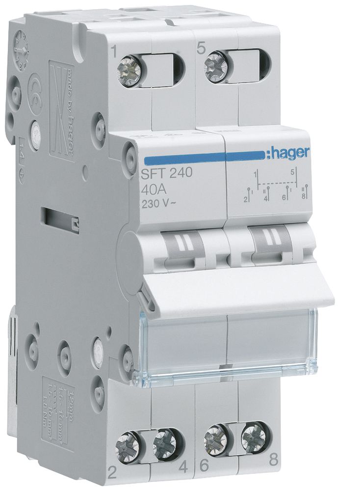 REG-Wechselschalter Hager 40A 230V 0 Schliesser 0 Öffner 2 Wechsler 2TE