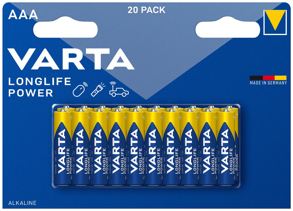 Pila alcalina VARTA Longlife Power AAA blister a 20 pezzi