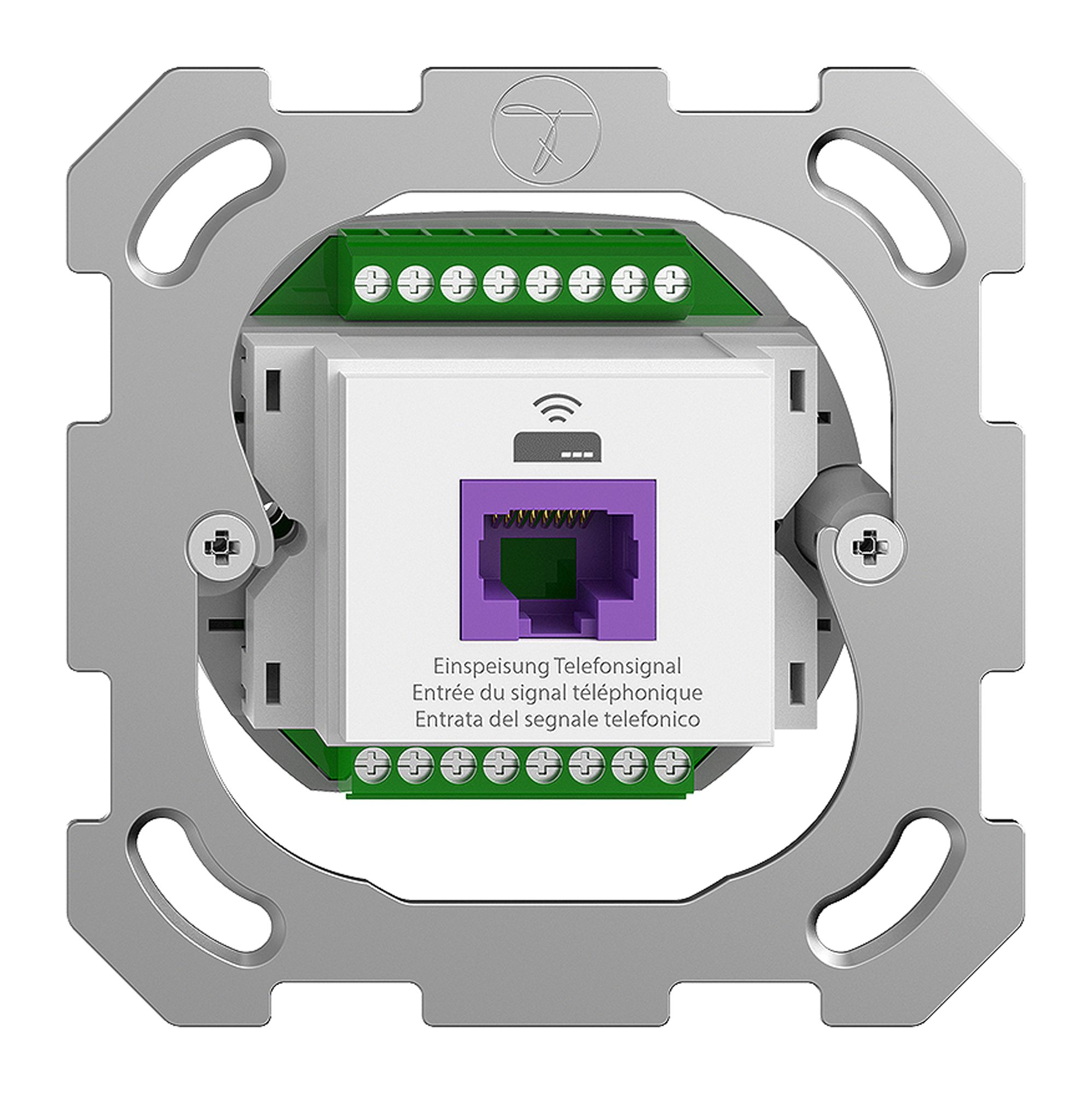 Prise de retour Feller BSM 1×RJ45 p.Swisscom VoIP, 8 pôles, UTP, blanc