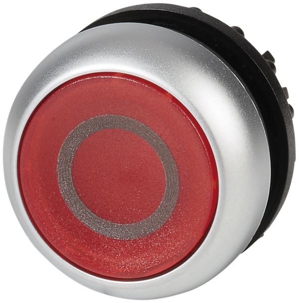 Leucht-Drucktaste ETN RMQ flach rot O, rastend, Ring verchromt