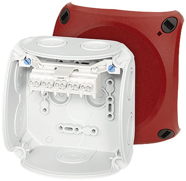 Boîte de dérivation AP Hensel DK 0402 R 5×2.5mm², gris couvercle rouge