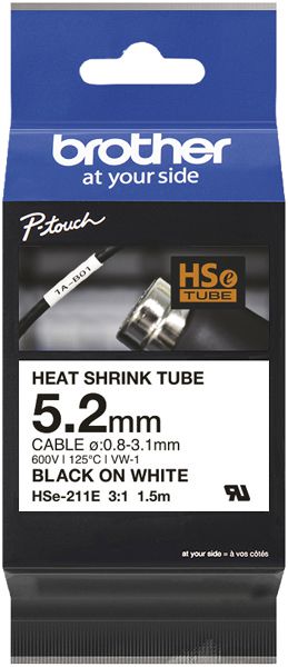 Gaine rétractable Brother HSE-211E 1.5m×Ø5.2mm pour câble Ø3.1…0.8mm bc-no