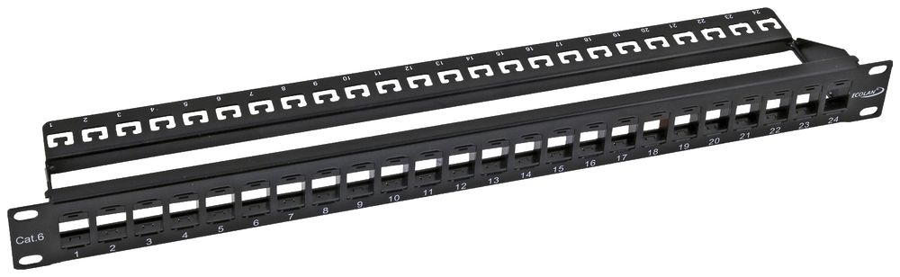 Patchpanel 19" ECOLAN 24-Port Keystone leer ungeschirmt 1HE, schwarz