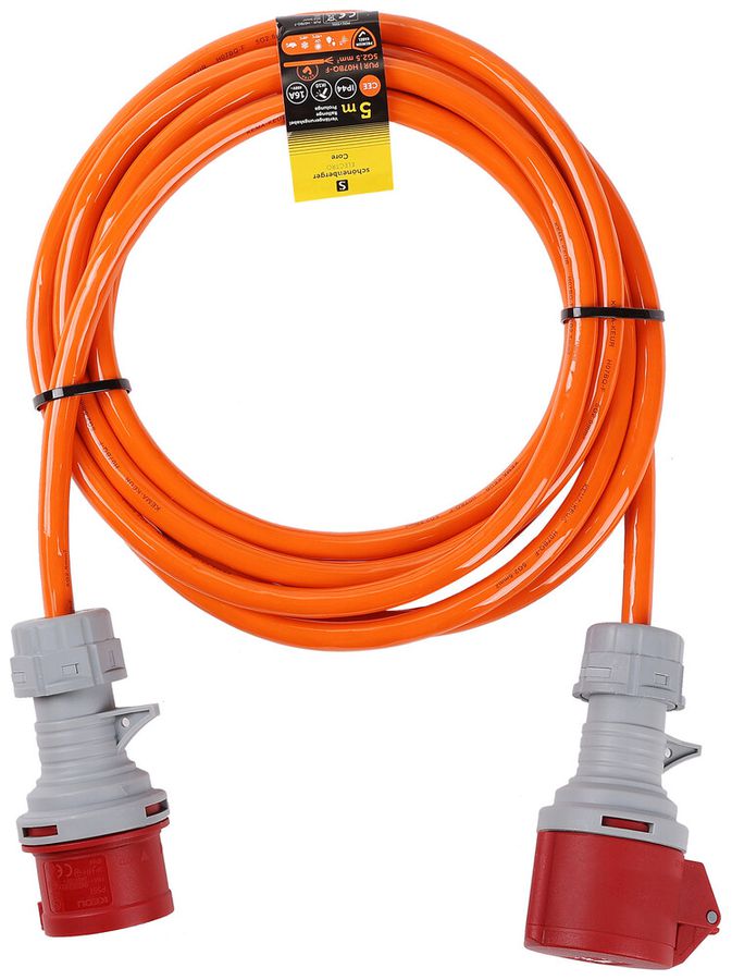 Câble de rallonge Schönenberger PUR CEE/CEE 5×2.5mm² 16A IP44 5m orange