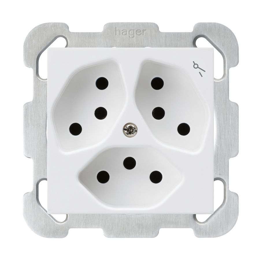 UP-Steckdose kallysto 3×T13 weiss mit Kinderschutz mit Befestigungsplatte