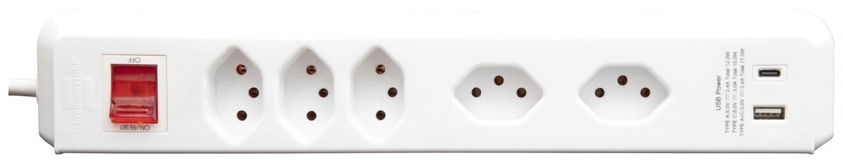 Prise multiple cleverLINE interrupteur 3+2×T13 1×USB A+C 3m H05VV-F 3×1mm² bc