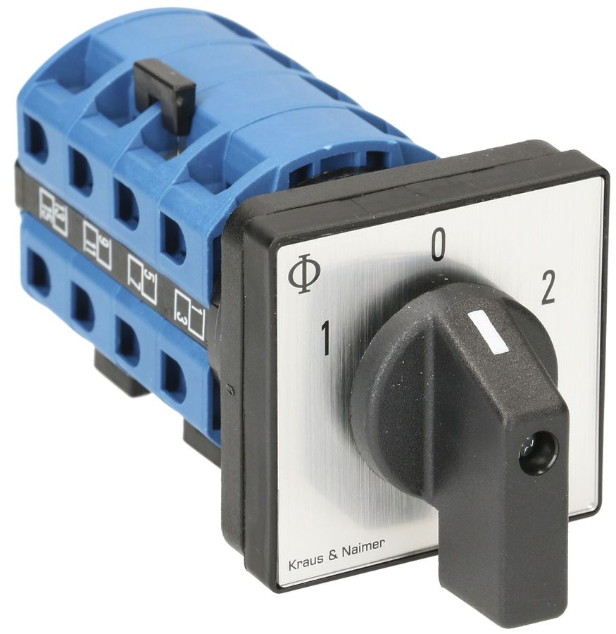 EB-Drehschalter K&N, 25A/690V 3L, Griff sz, 48×48mm, Ø6mm, "1-0-2"