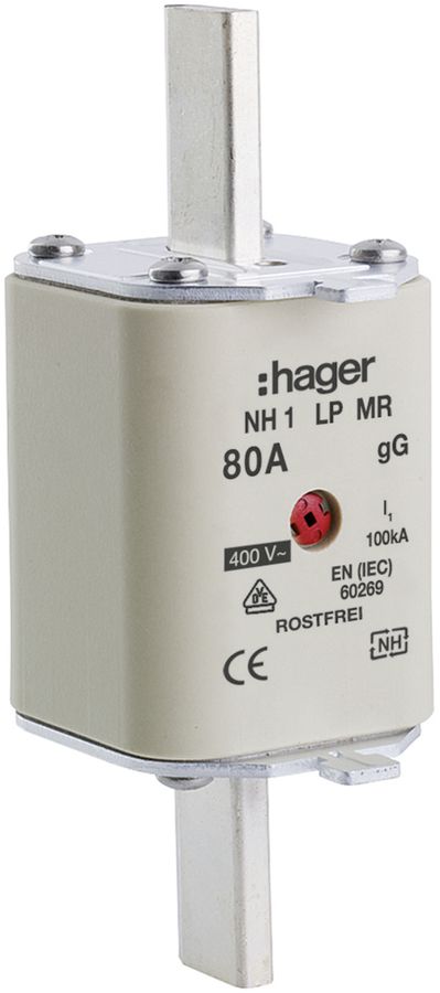 Fusible HPC Hager DIN1 400VAC 80A gG/gL avertisseur central inoxydable