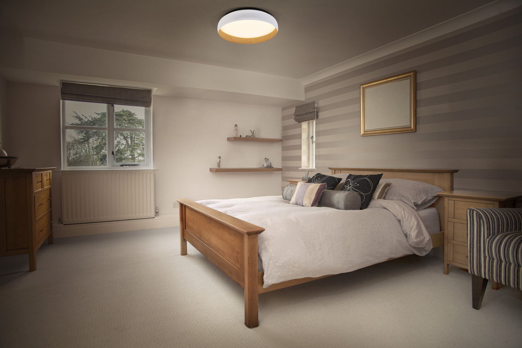 Plafonnier LED LEDVANCE Orbis Livia 36W 2000lm 830 Ø520×115mm blanc/bois