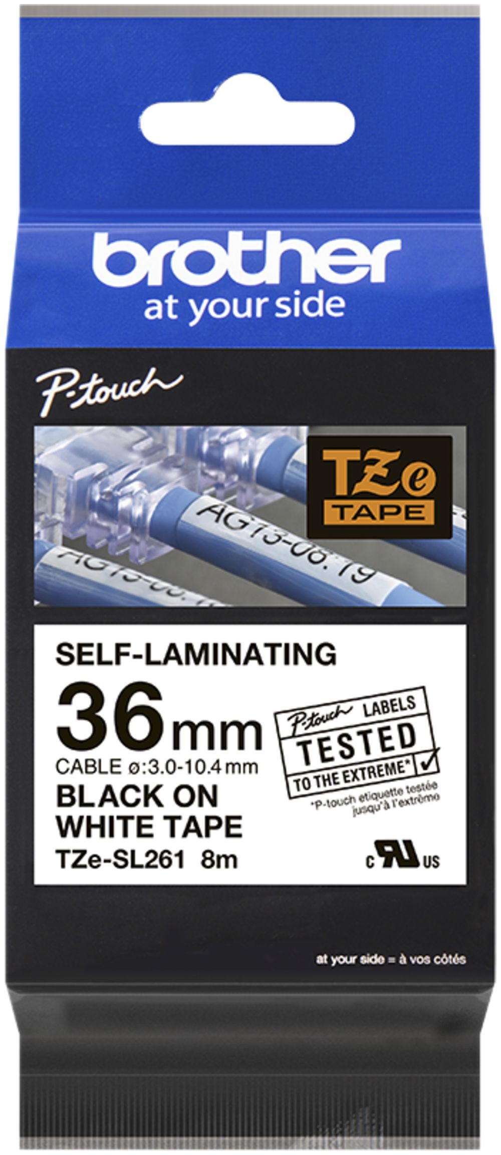 Cassette de ruban à imprimer TZe-SL261 36mm×8m, blanc/noir