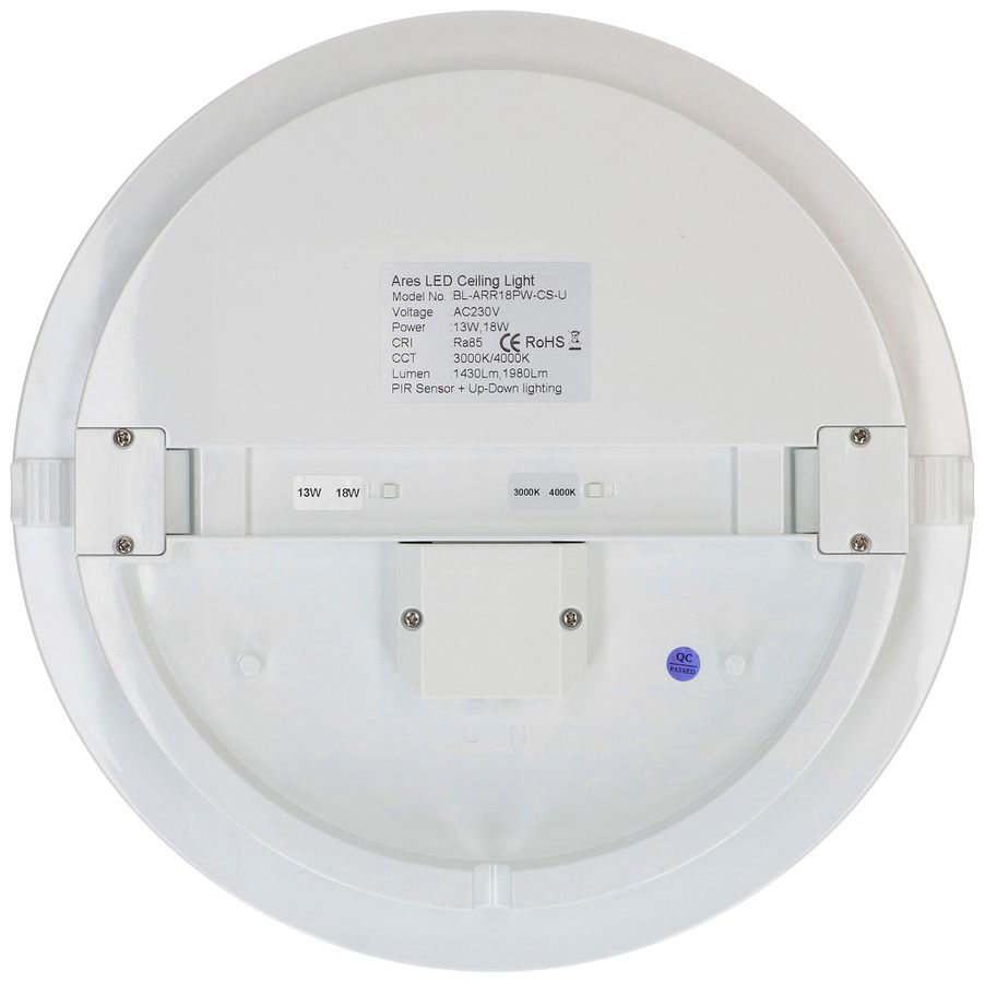 Plafonnier/applique LED MAX HAURI FLAT CCT 28 HF 18W 3000/4000K IP54 bc