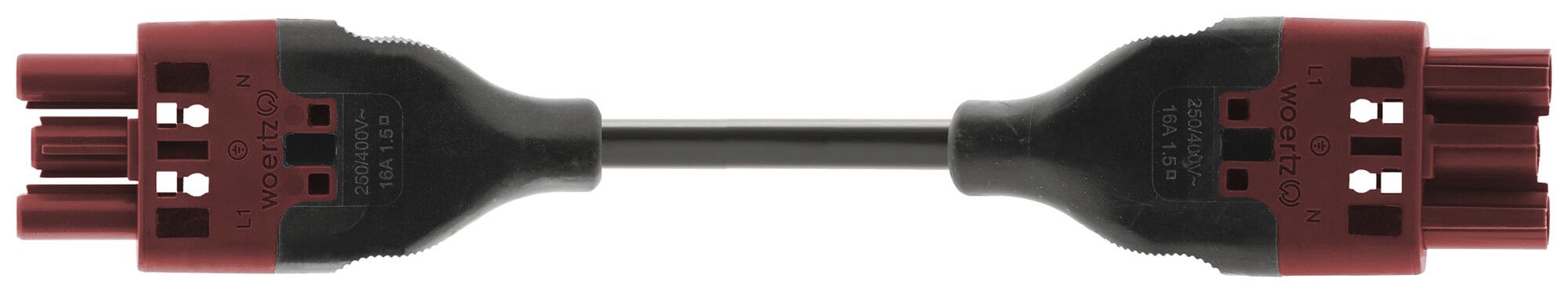 Verbindungsleitung Woertz 49343/C4 3×2.5mm² 250V 20A 5m rt Buchse-Stecker Cca