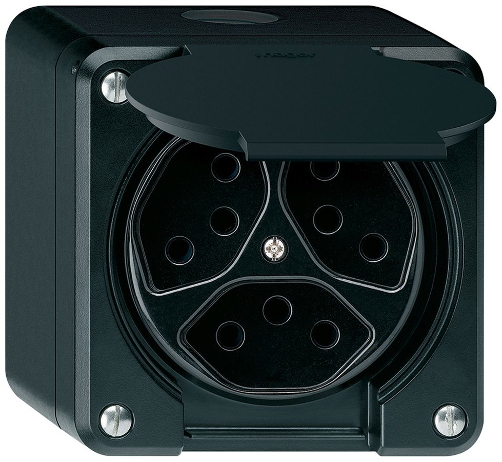 AP-Steckdose robusto 3×Typ 13 schwarz