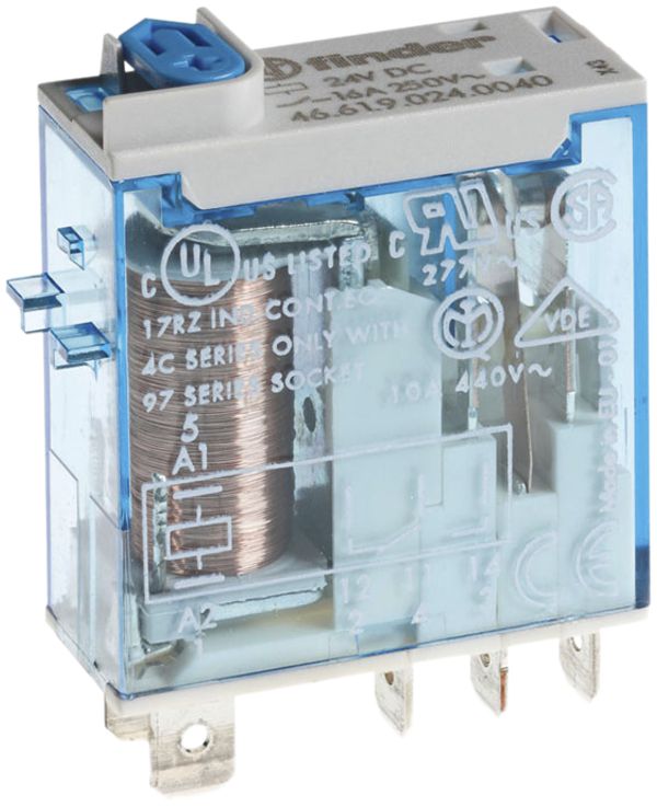 Relais industriel Finder 46, 2C 8A/24VDC AgNi indicateur