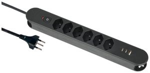 Steckdosenleiste Re:Life 10A Mit Ein-/Ausschalter 6×T13 3×USB 1.8m schwarz