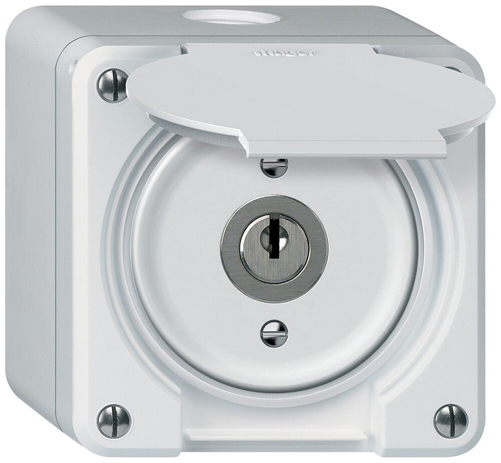 Contact pivotant à clé AP robusto 2P 2NO 20A 250V 86×86mm blanc