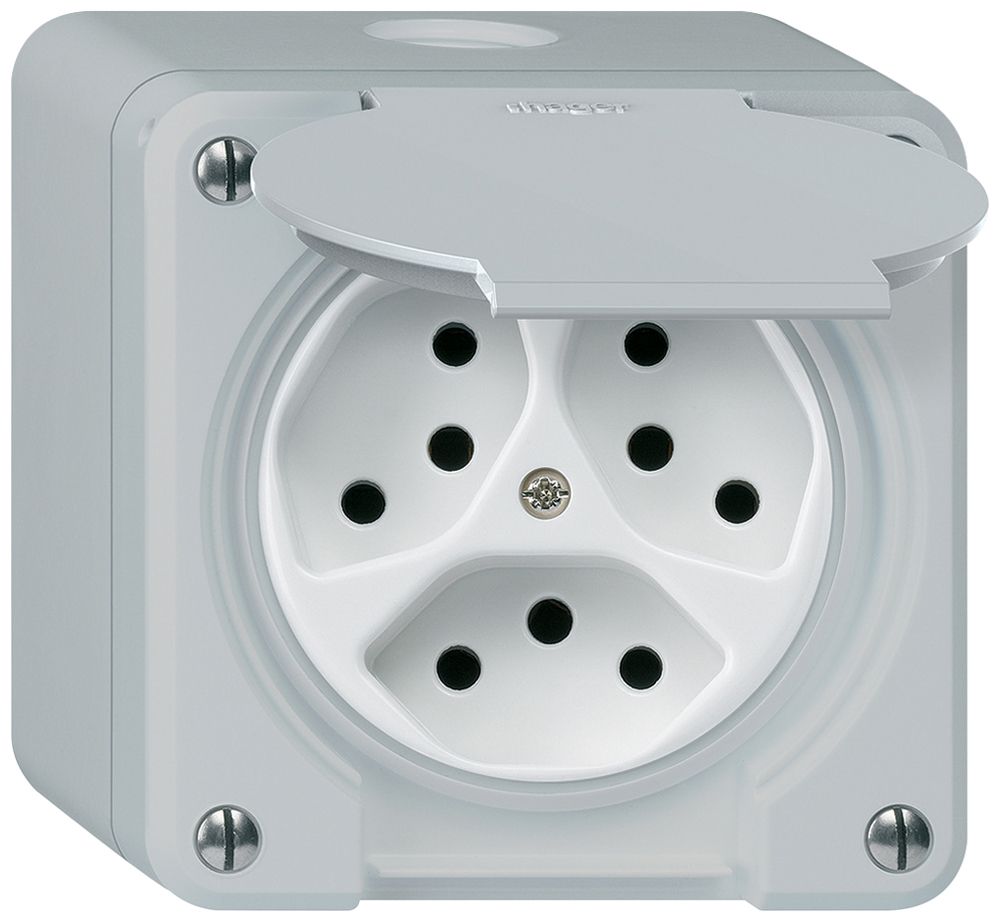 AP-Steckdose robusto 3×Typ 13/1 grau