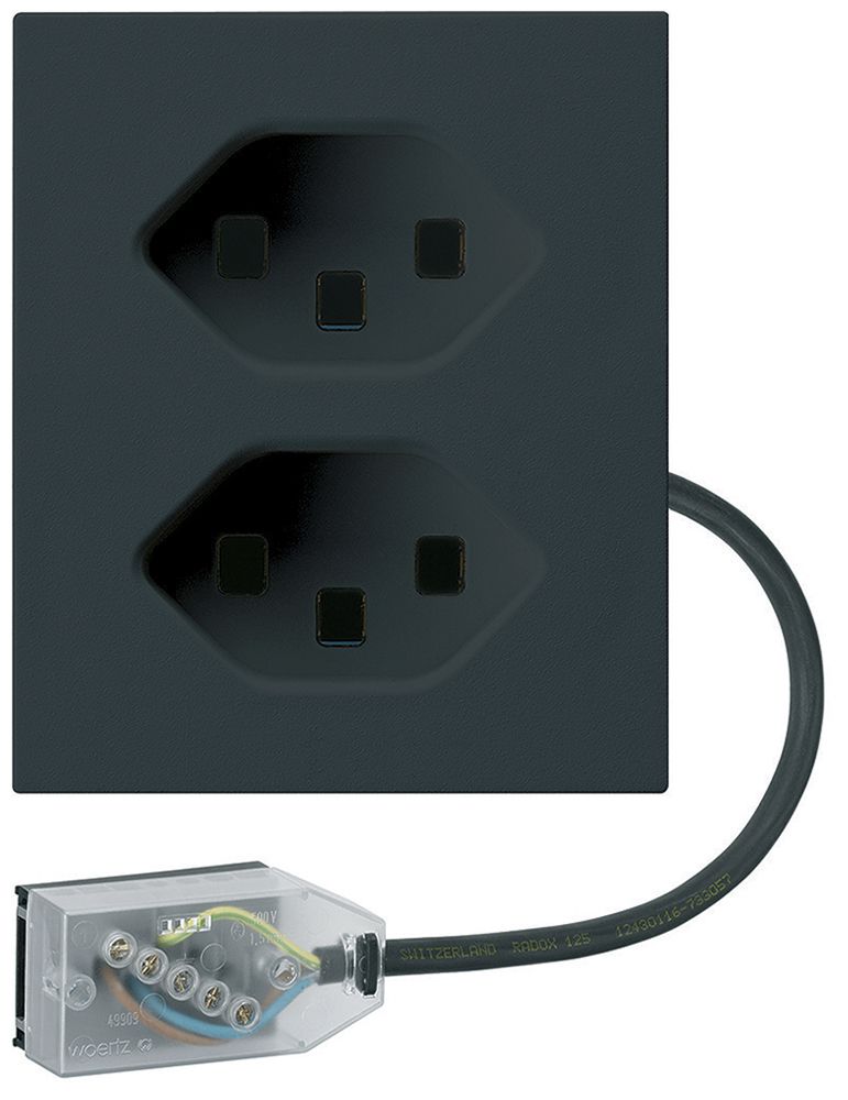 EB-Steckdose 2×Typ 23 Hager FLF für Flachkabel Technofil L3 schwarz