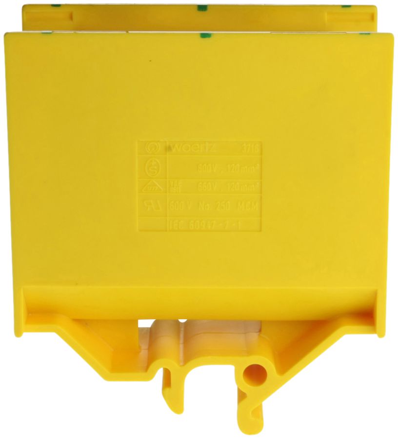 Borne de dérivation Woertz 70…120mm² 269A 800V vis 2×1 barre G vert/jaune