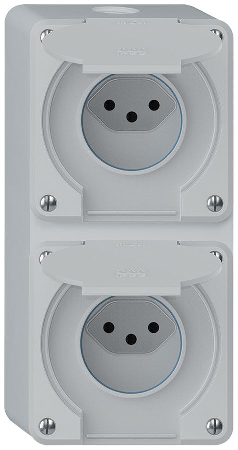 Combinazione AP robusto 2×1, 2×presa T13 IP55 grigio