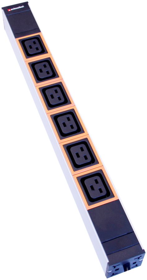 Prise multiple 19" 1UH 6×C19 IEC320 Td3×1.5mm² 3m fiche T23 orange/noir