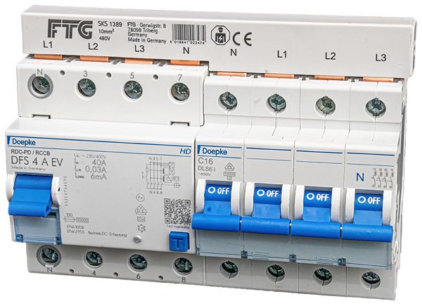 Set Doepke 16A, LS, FI N-links, Phasenschiene, Einspeisung oben