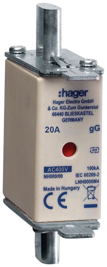 Fusibile HPC Hager DIN000 400VAC 20A gG/gL segnalatore doppio antiruggine
