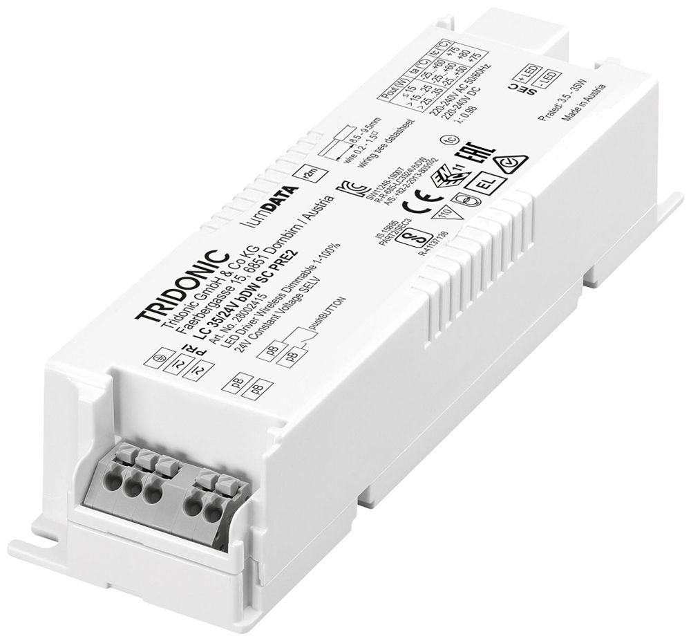 Alimentation LED Tridonic LC PRE2 Casambi 35W 24V 146…1453mA VAR 195×43×30mm