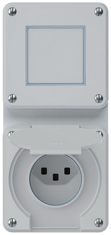 UP-Kombination robusto 2×1, Schalter Schema 3/Steckdose T23 IP55 grau