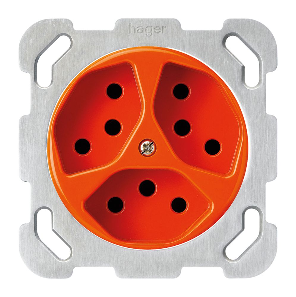 Einsatz zu UP-Steckdose basico 3×Typ 13 mit Befestigungsplatte orange
