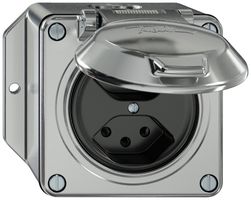 AP-Steckdose ELEMENT 2×Typ 13 10A 250V IP20 mit Klappdeckel aluminium