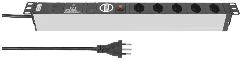 Prise multiple 19" A. Steffen ALU MODULAR 5×T13 3m 1UH noir/aluminium