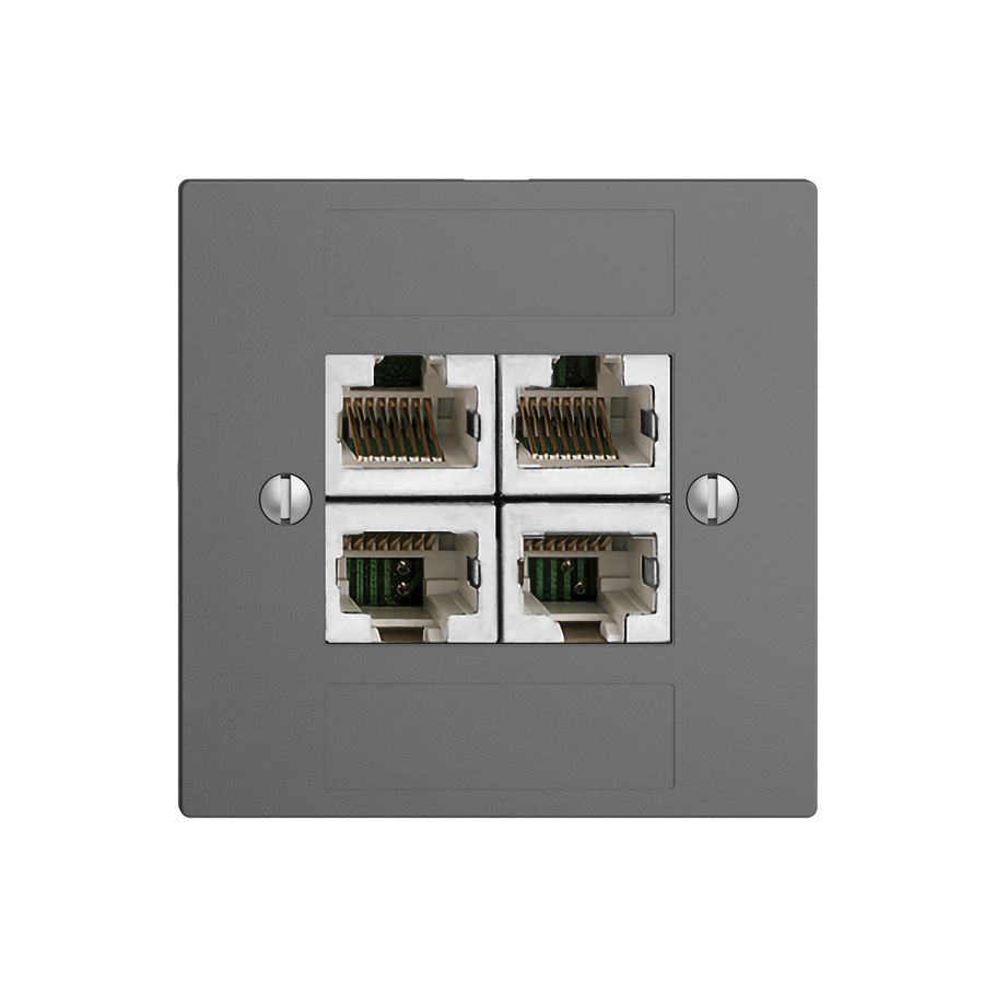 Einsatz zu UP-Anschlussdose 4×RJ45/s 4P getr. EDIZIOdue dunkelgrau ITplus