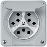 UP-Steckdose robusto 3×T23 16A 250V 86×86mm IP21 grau