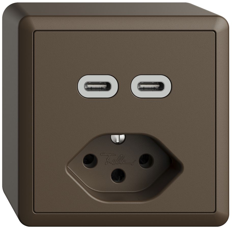AP-Steckdose USB 2×Typ C + Typ 13 Feller EDIZIOdue FX54 230V 3000mA coffee