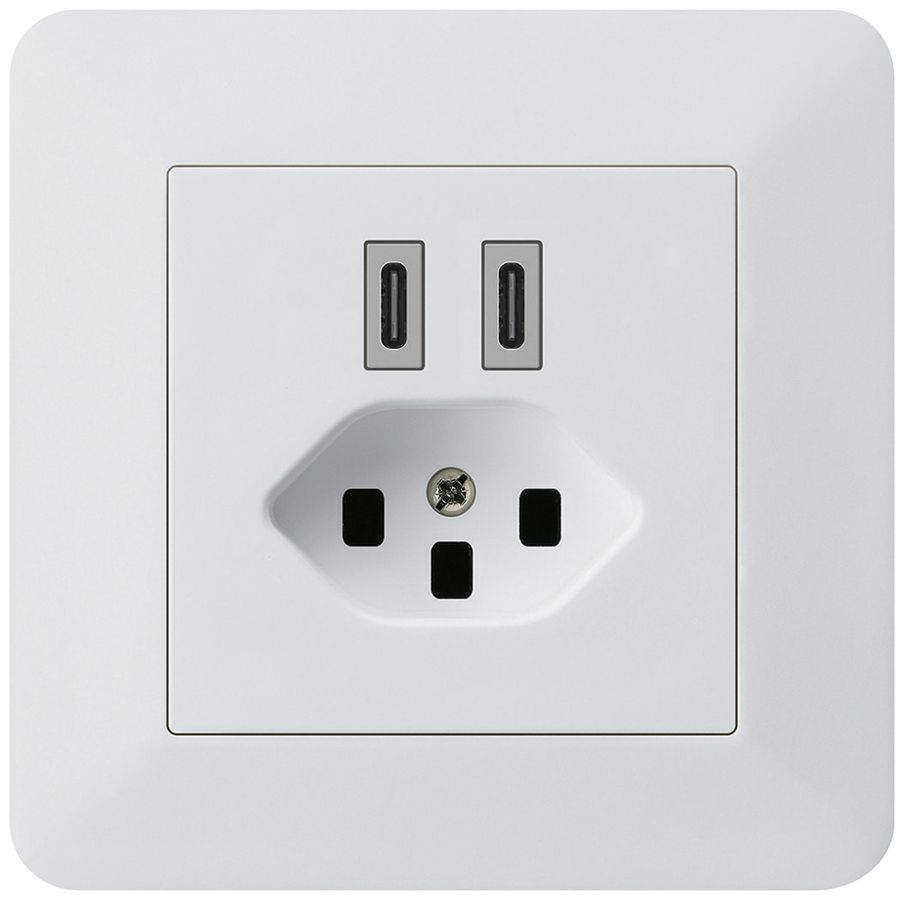 Prise de charge USB ENC Hager kallysto.trend C-C 20W+T23 5V 94×94mm blanc