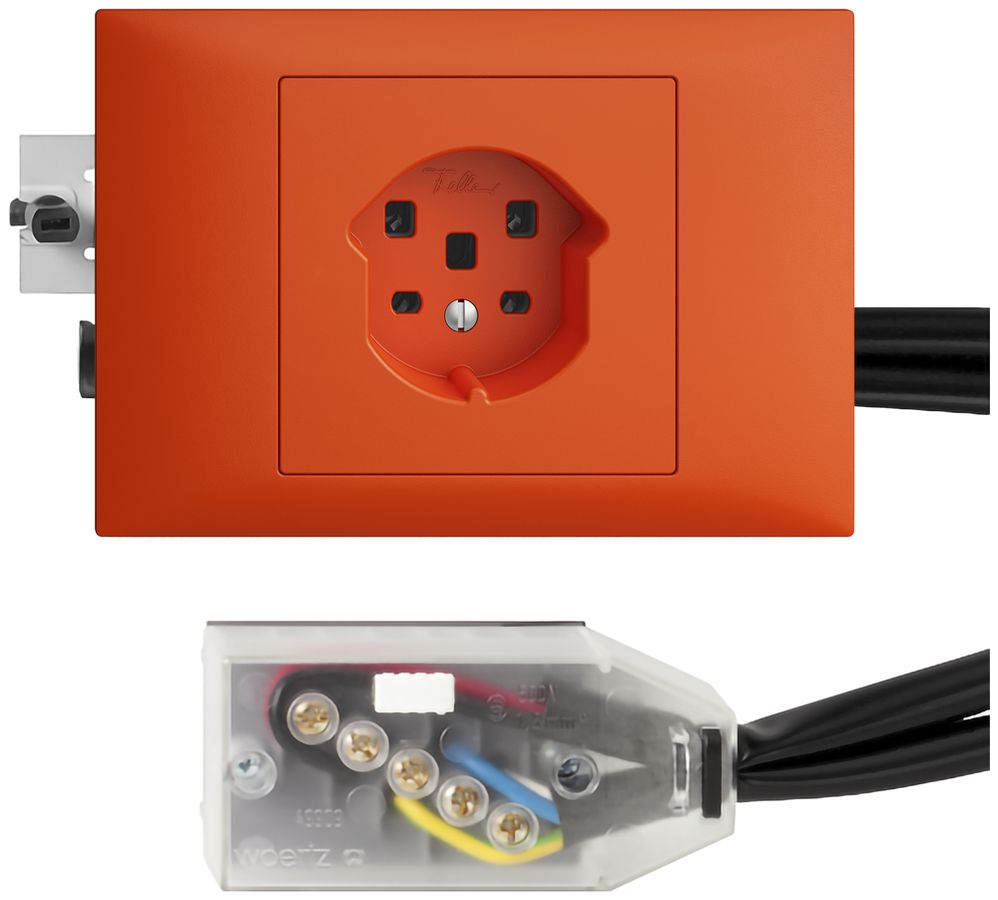 EB-Steckdose EDIZIOdue T25 orange 45…69mm für Flachkabel Technofil