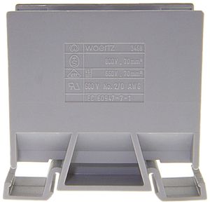 Borne de dérivation Woertz Ex 35…70mm² 192A 800V vis 2×1 rail DIN 35mm gris