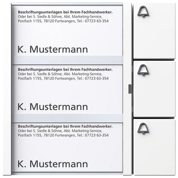 Modulo tasti bus Siedle, 3 etichette et 3 tasti 99×99×27mm, bianco