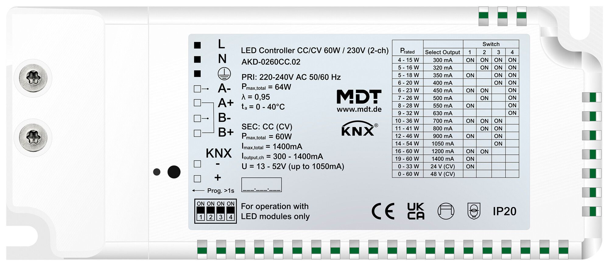 Alimentazione LED KNX MDT AKD-0260CC.02 2-can 60W 220…240V