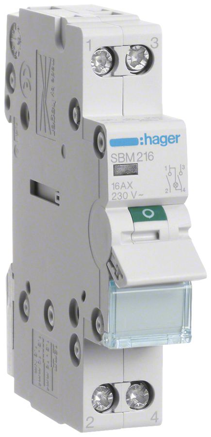 REG-Ausschalter Hager SBM 16A 230V 2 Schliesser 0 Öffner 1 Wechsler
