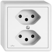 AP-Steckdose EDIZIO.liv SNAPFIX® 2×T13 1×S mit Shutter ws