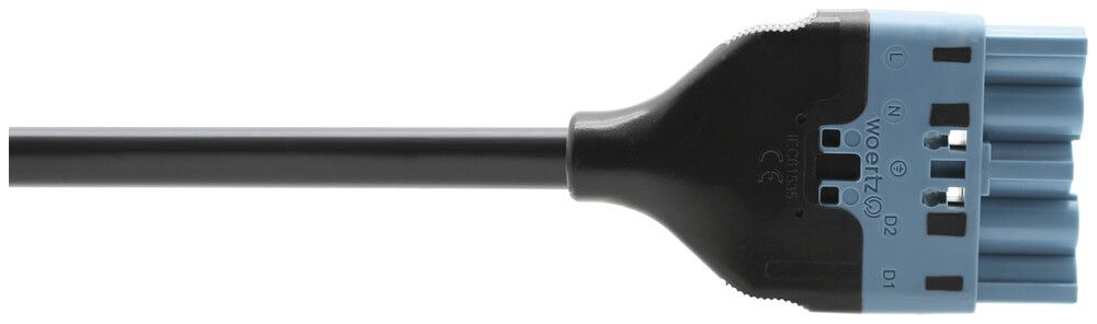 Câble de raccordement Woertz, DALI, fiche 5L C2, 1m, sans halogène fin libre Cca