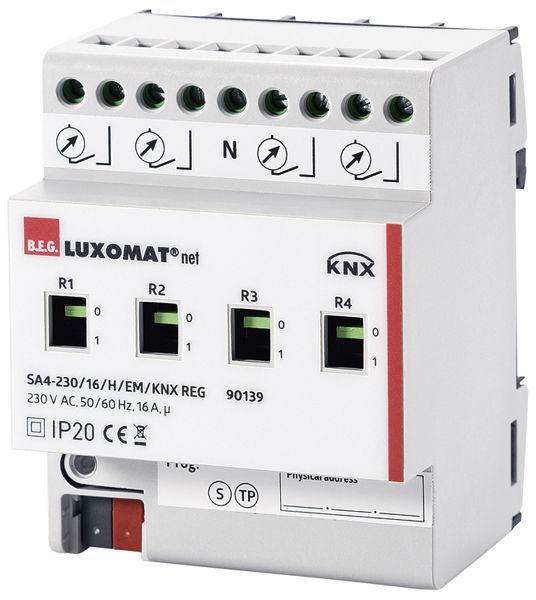 Attuatore-commutatore AMD KNX Luxomat SA4-230/16/H/EM/KNX, 4-volte, 16A/230VAC