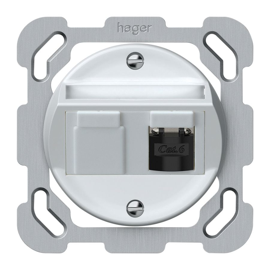 UP-Anschlussdose origin RJ45 8(8) Kat.6 schräg geschirmt 77×77mm weiss