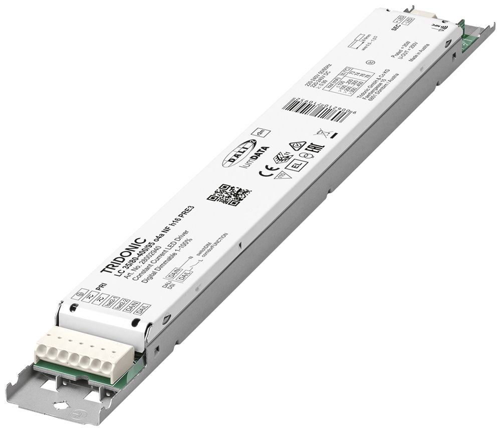 Alimentation LED Tridonic LC NFC PRE3 7.6…35W 40…95V 80…400mA DALI 280×30×16.3mm